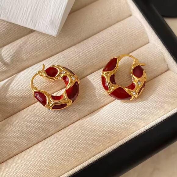 Other Jewelry - Red and gold hoop earrings